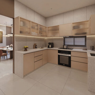 Spacious living room interior of a Riviera Uno villa with large windows and natural light