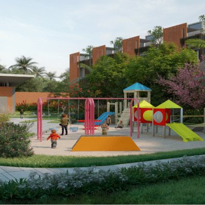 Children’s play grove and serene park inside Atmos Tropicalwoods gated villa community