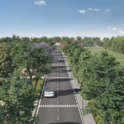 Spacious premium plotted development at Godrej Aravya Estate in Bangalore with landscaped gardens and clubhouse amenities