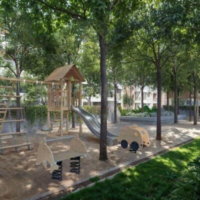 Park and landscaped garden at Godrej Woods Thanisandra with lush green open spaces