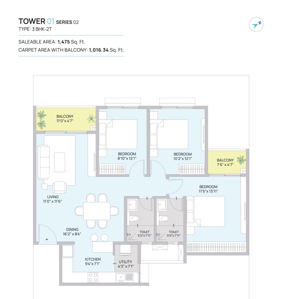 Century Kindle Yelahanka 2.5 BHK smart floor plan layout with study room near Attur Lake North Bangalore
