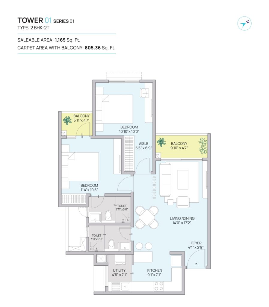 Century Kindle Yelahanka 2 BHK apartment floor plan layout near Attur Lake North Bangalore